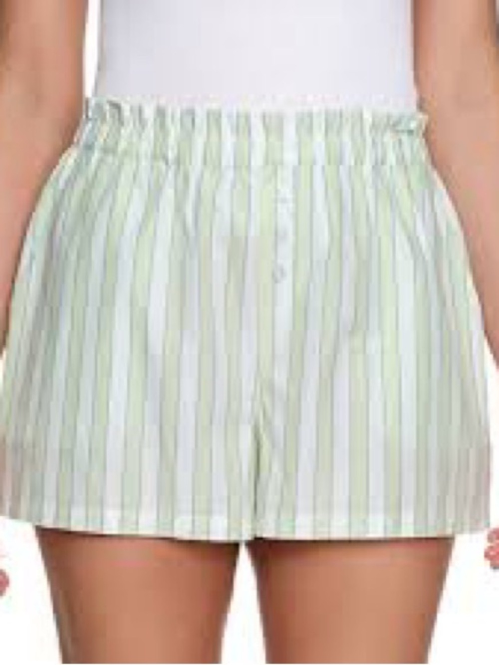 LOFT Green and White Striped Elastic-Waist Short Pajamas